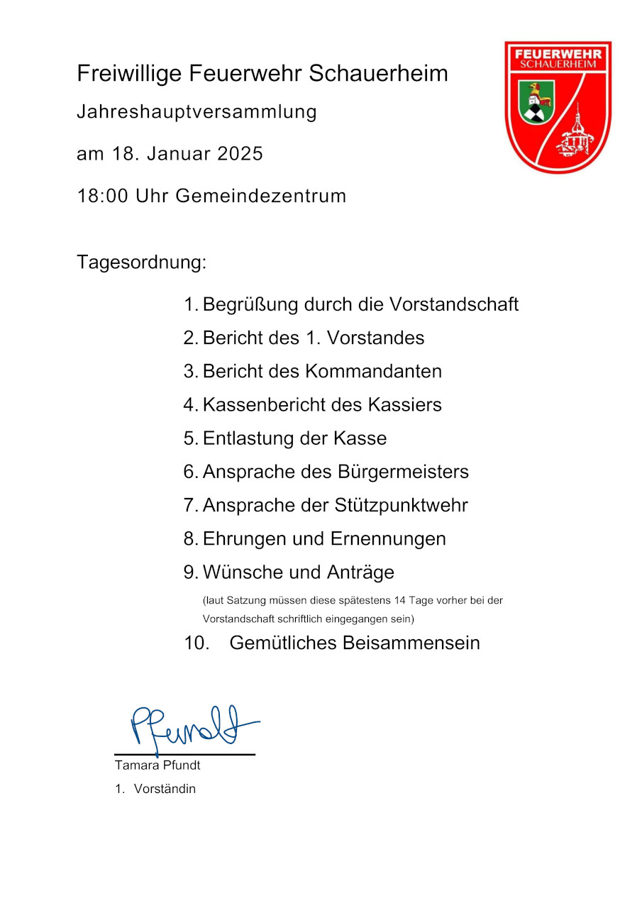 Einladung JHV FFW 2025